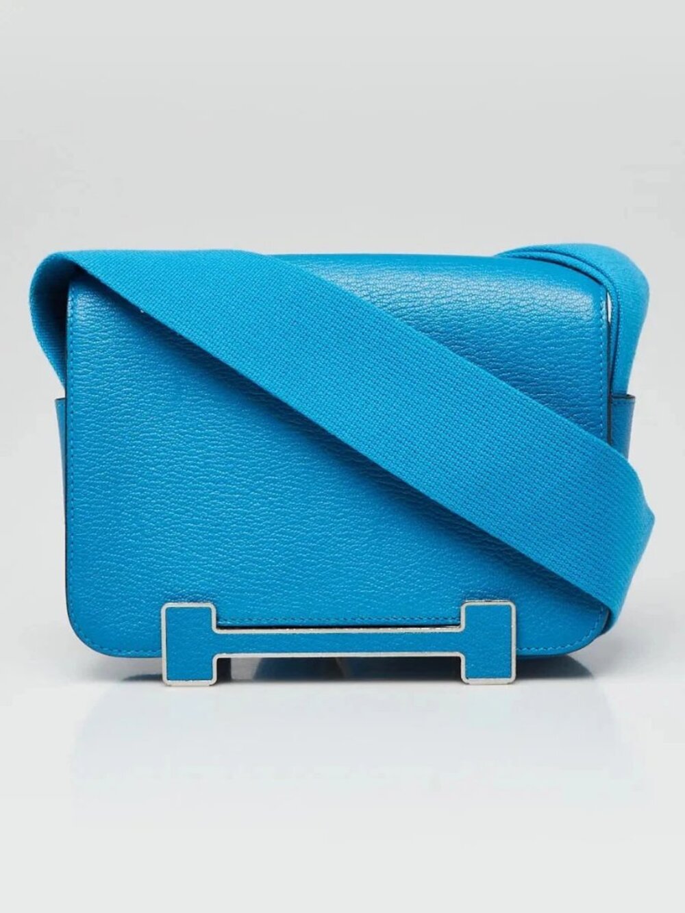 Hermes Blue Zanzibar Chevre Leather Palladium Plated Geta Crossbody Bag
